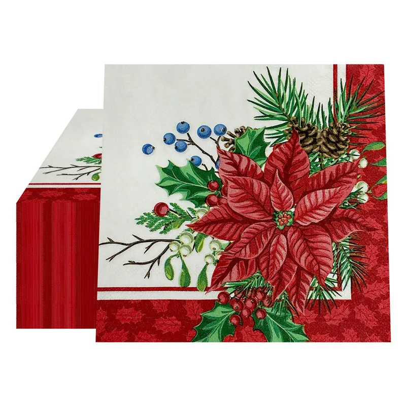 20pcs Christmas Napkins Paper Santa Claus Snowman Merry