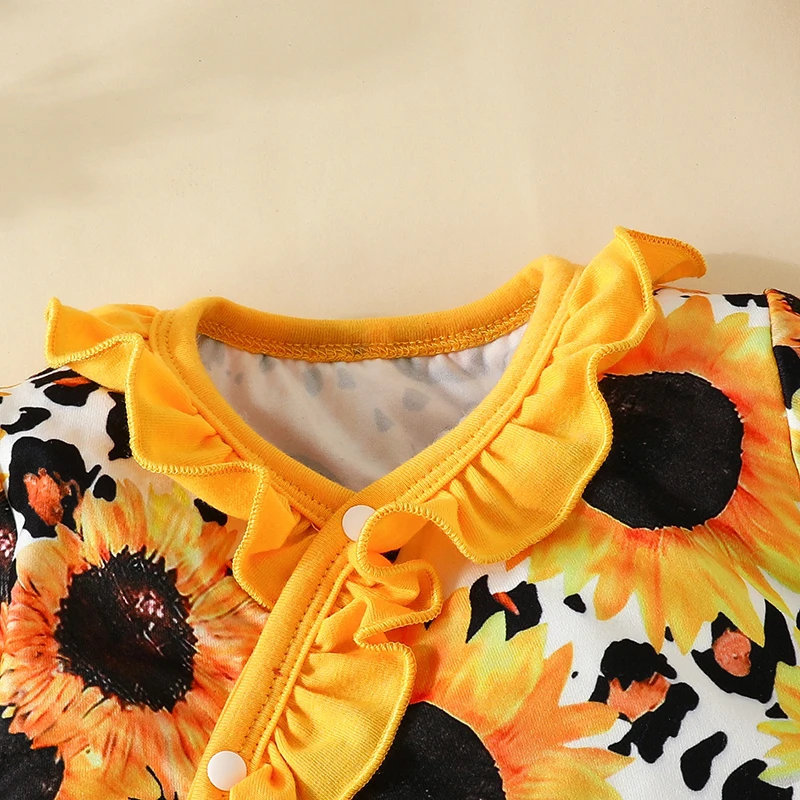 0-18Months Newborn Baby Girl Clothes Romper Outfits Flared Sleeve Floral Ruffle Bodysuits Hat with Hairband Toddler Gril Costume