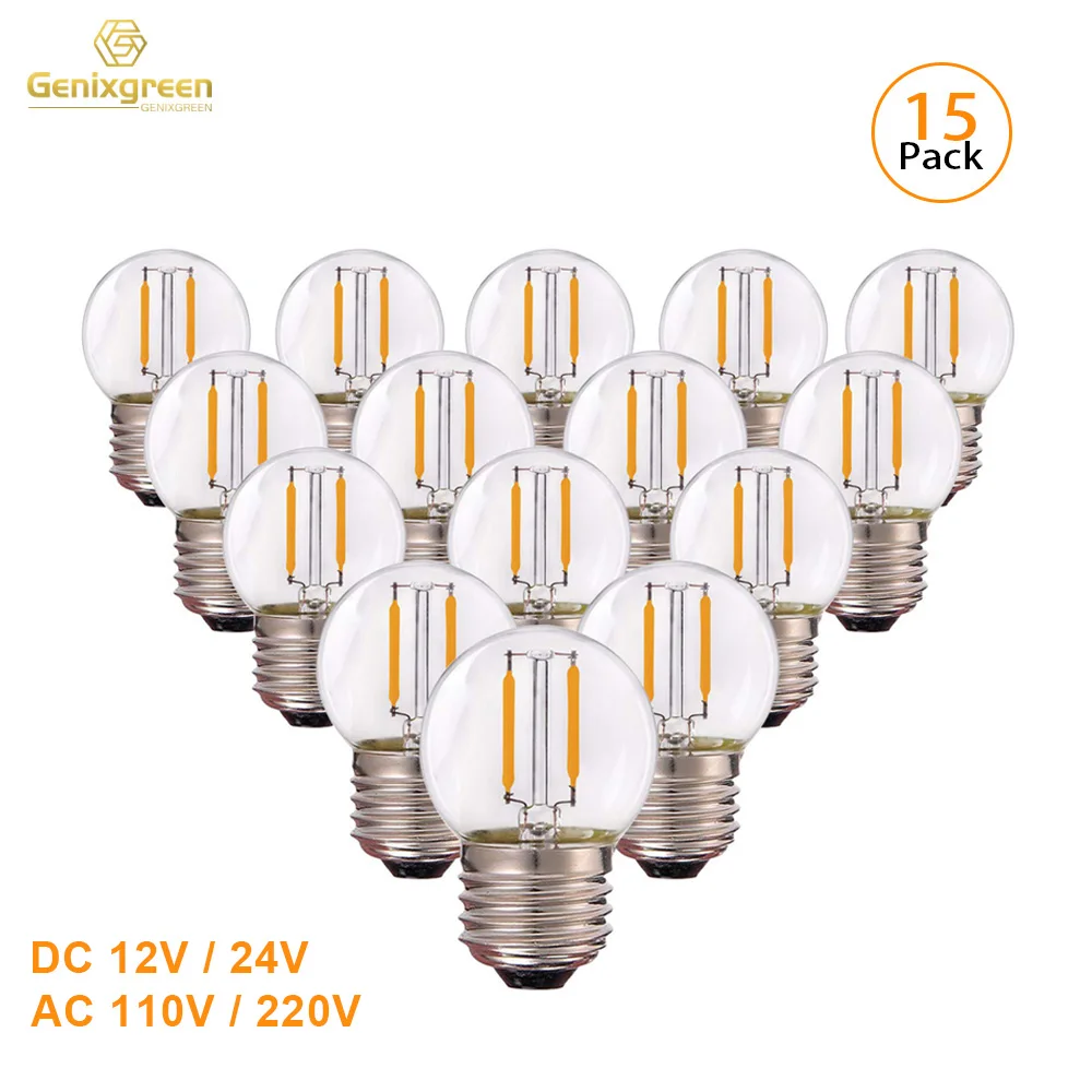 15pcs Vintage Dimmable E27 Globe LED Light Bulbs G40 1W 220V Bombilla Low Voltage DC12V 24V 1W Equal to 10Watt Small Edison Bulb