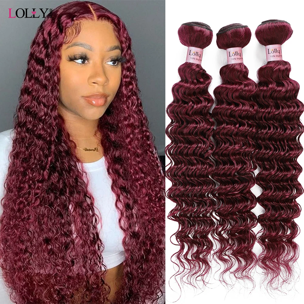 99j Burgundy Deep Wave Bundles Colored Human Hair Bundles Brazilian Remy Hair Extension Curly Weaves 1/ 3/4 Pcs human hair extensions