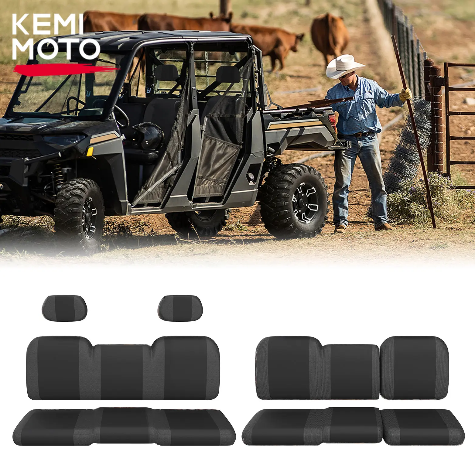 UTV Seat Cover Set with Headrest Cover Compatible with Polaris Ranger Crew 1000 Premium 2020-2023, 2017-2021 Ranger Crew XP 1000