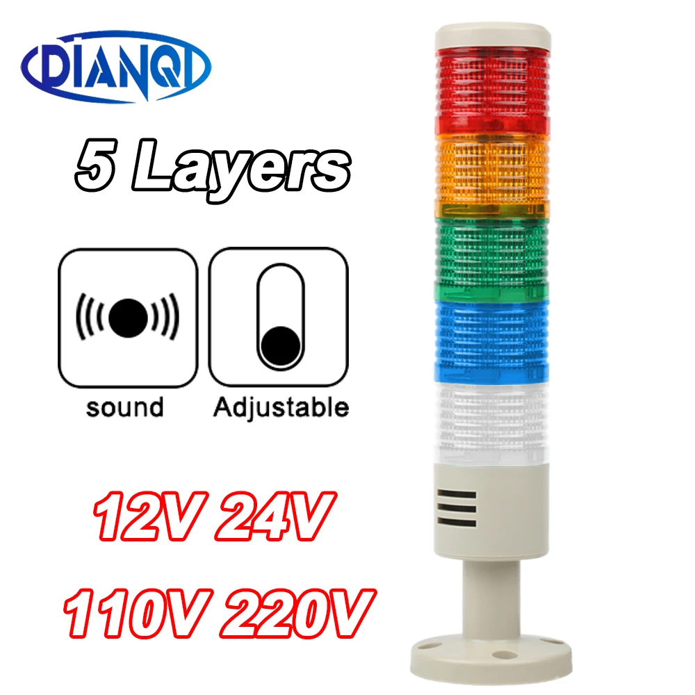 5 Layer industrial warning Stack light Amber Green Machine DC12/24V Steady/Flash LED AC220V Signal Alarm caution indicator Lamp