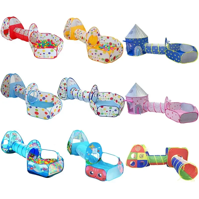 Children's Tent Foldable Baby 3In1 Playground Playpen for Children Indoor Balls for Dry Pool with Polyester Tunnel Games for Kid