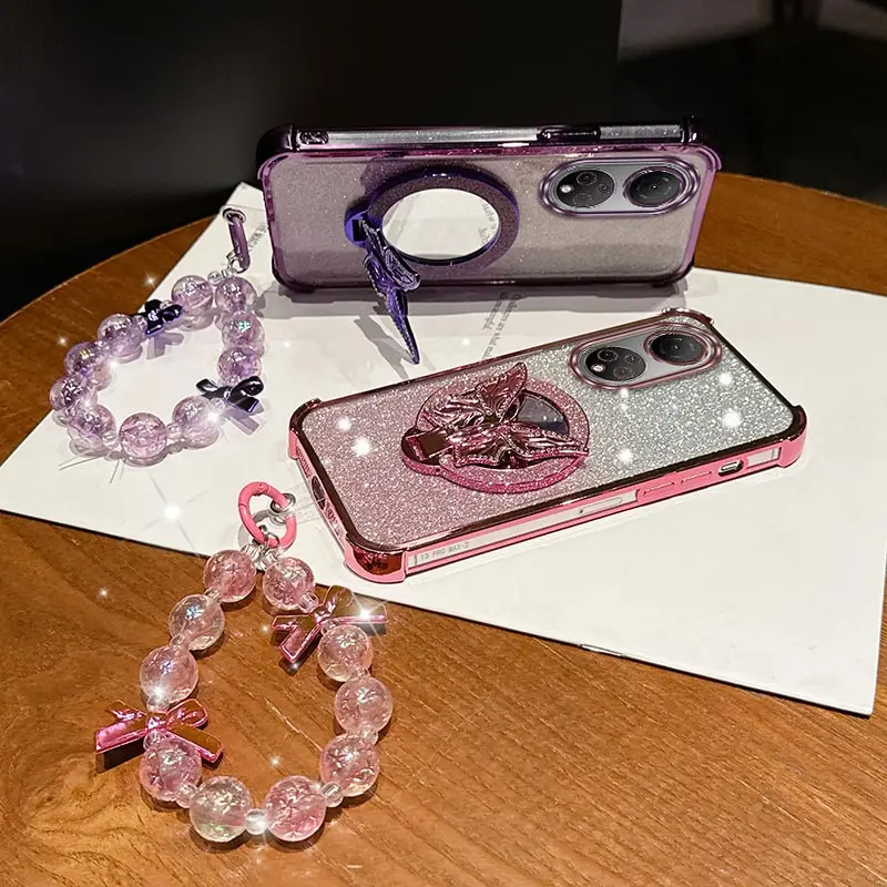 Elegant Butterfly Bracket Lanyard Plating Phone Case
