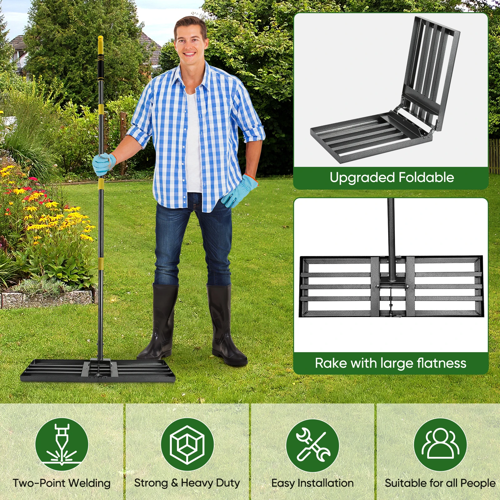 Lawn Leveling Rake 30"x10" Lawn Leveler Tool Lawns 5FT Ergonomic Handle Heavy Duty Leveling Rakes Yard Garden