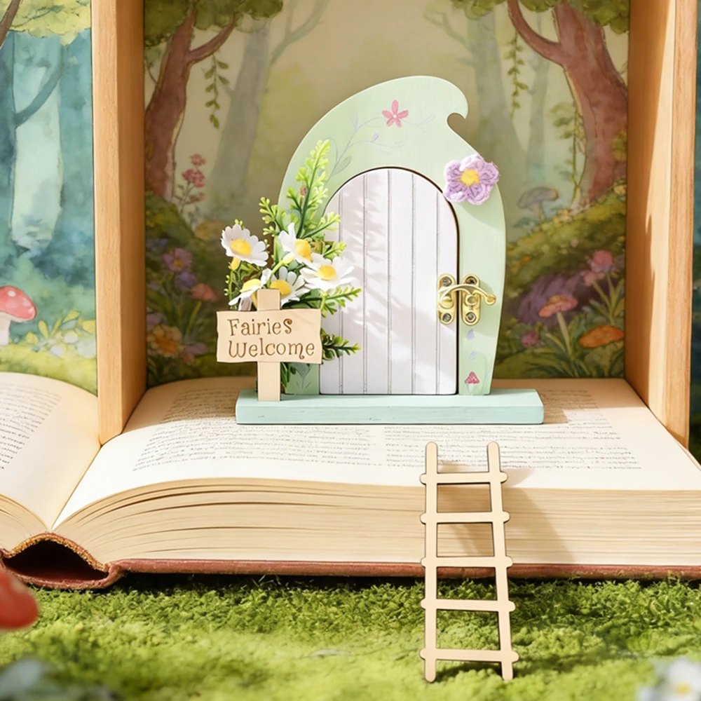 Hölzernes Garten-Feentür-Set Montessori-Spielzeug Cartoon-Deko Märchenhafter Balkon-Dekor Hängende Verzierung Kinderspielzeug Geschenk – Detail 10