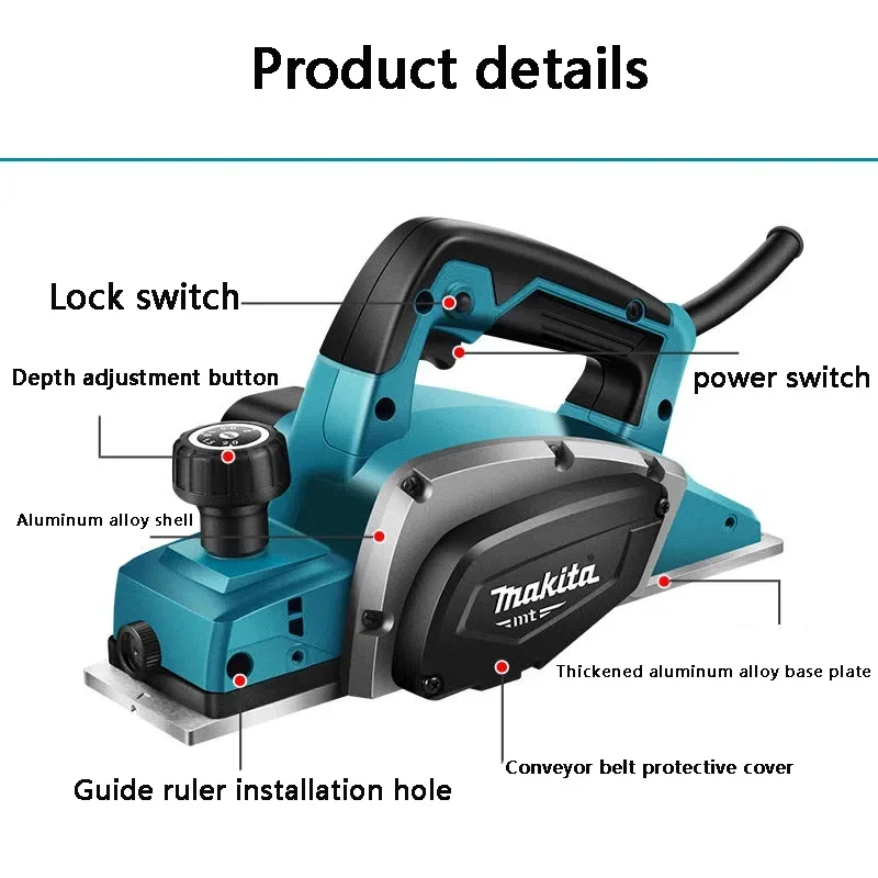 Makita M1902B Electric Hand Planer,500W 16000RPM,Wood Cutting Power Tools with 1mm Adjustable Cut Depth,Ideal Planer Woodworking 2