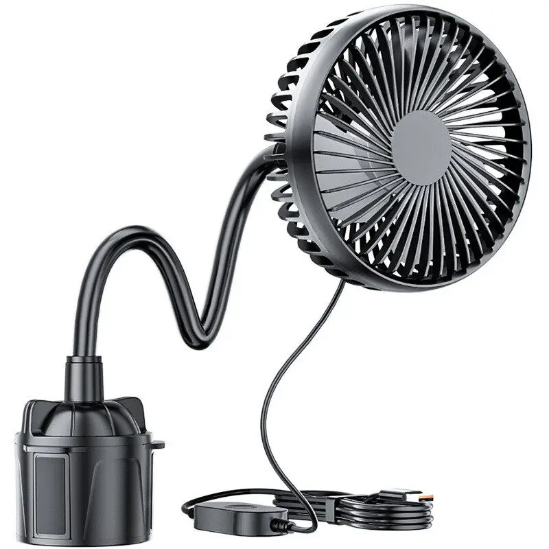 차량용 컵홀더 팬, 트럭 및 자동차용 12V/24V, USB 플러그인 냉각 싱글헤드 차량용 팬, 높은 풍량