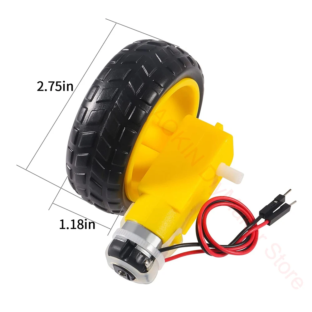 4 pcs DC Electric TT Gear Motor Wheel Kit 3-6V Dual Shaft Geared TT Magnetic Gearbox Engine with 69mm Plastic Car Tire Wheel