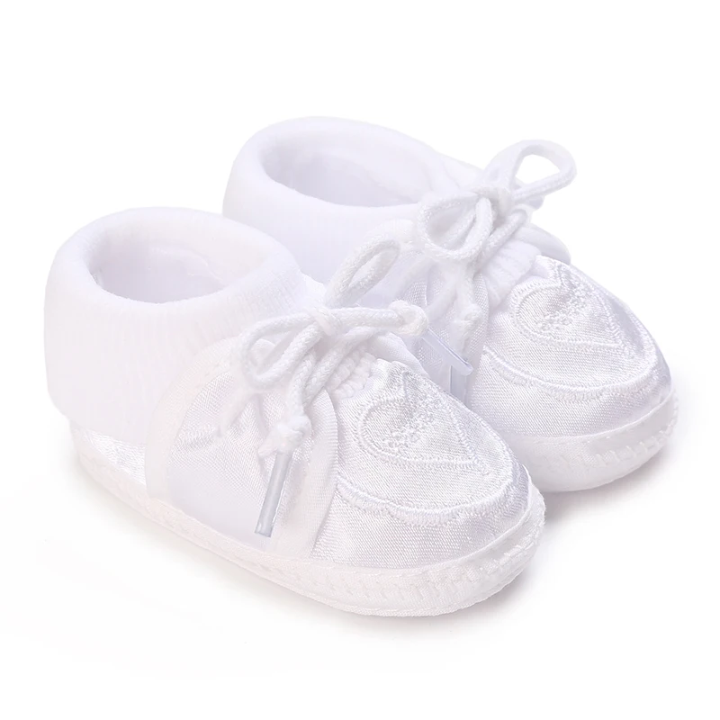 Baby Baptism Shoes 0-3 Months Comfortable Breathable Bed Shoes Soft Sole Baby Princess Girl White First Step