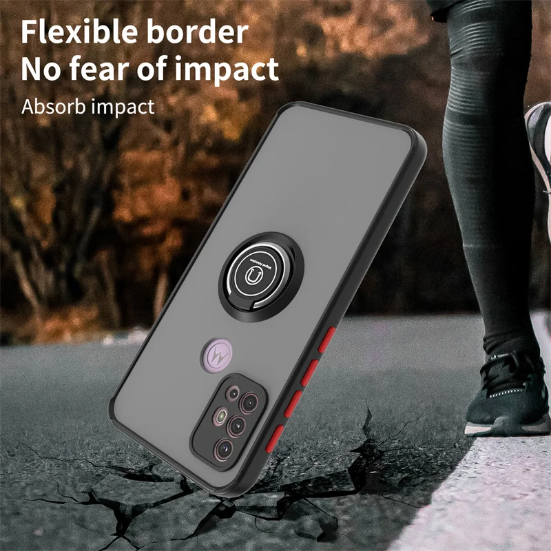 Shockproof Armor Case with Magnetic Holder Ring - Hard Matte Back Cover