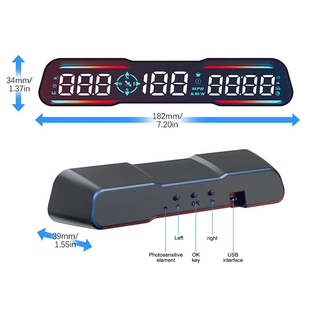 나침반 자동차 액세서리 스마트 디지털 알람 알림 계량기 G19 HUD KM/H MPH 계량기 자동차 GPS 헤드업 디스플레이 속도계 시계