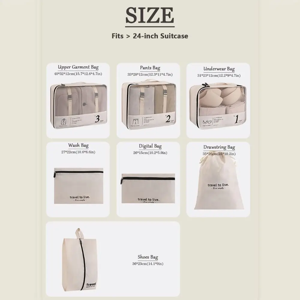 Waterproof Travel Compression Packing Cubes Bag 7 in 1 Set Space-saving Suitcase Clothes Organizer Wear-resistant Thickened