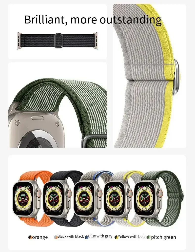 Nylon Elastic Strap for Apple Strap Ultra2 9 8 7 49mm 45mm 41mm Wild Diameter Bracelet for IWatch 6 5 4 SE 44mm 42mm 40mm 38mm