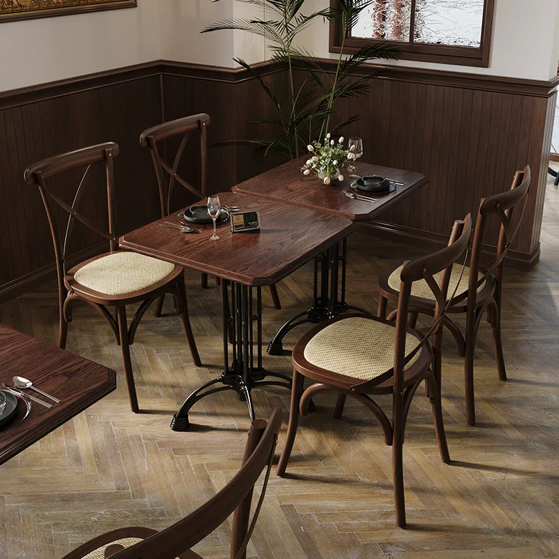 Bar Table Chair Combination 10 Retro American Style Cafe Solid Wood Table and Chair