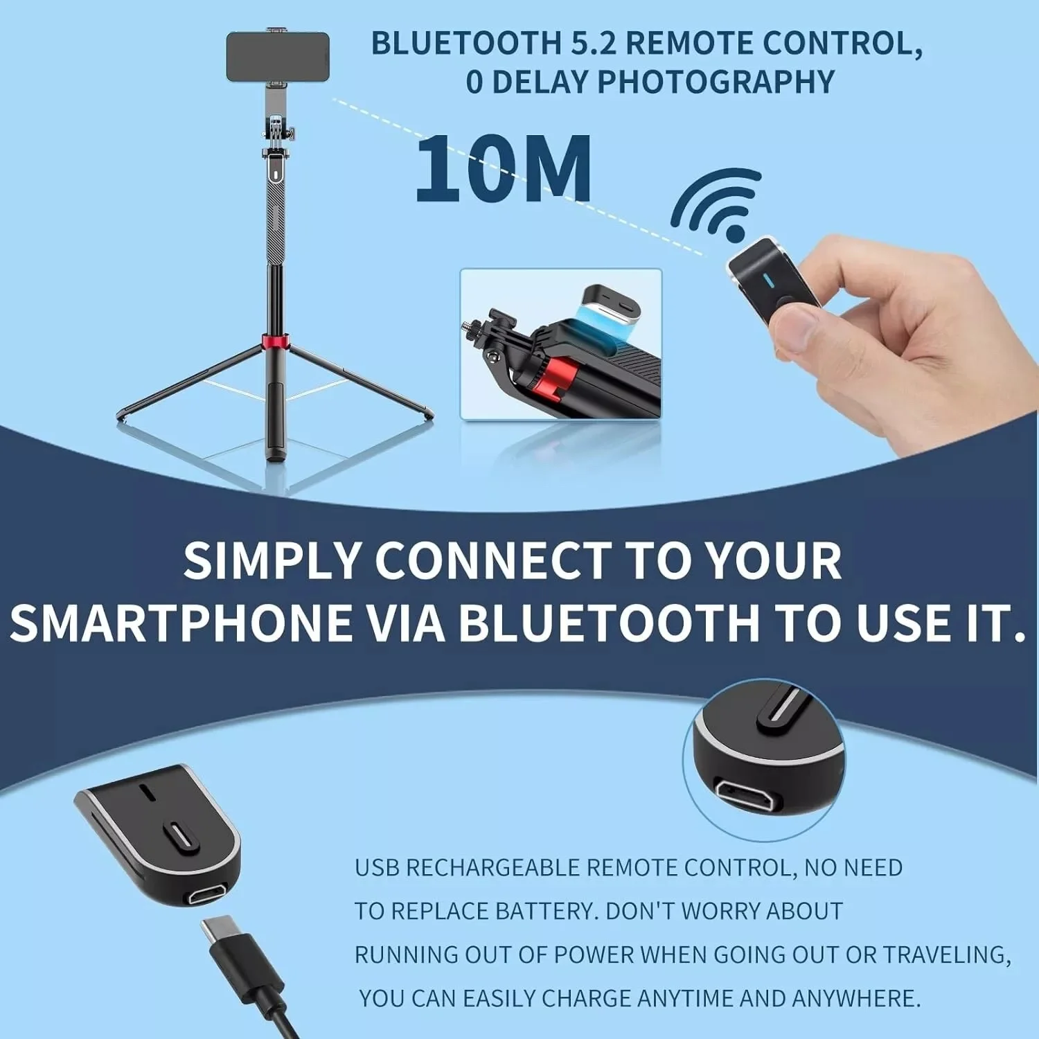 180cm Aluminum Alloy Selfie Stick Portable Travel Tripod, Rechargeable Remote Control, 360&deg; Rotation for Mobile Phone and Camera