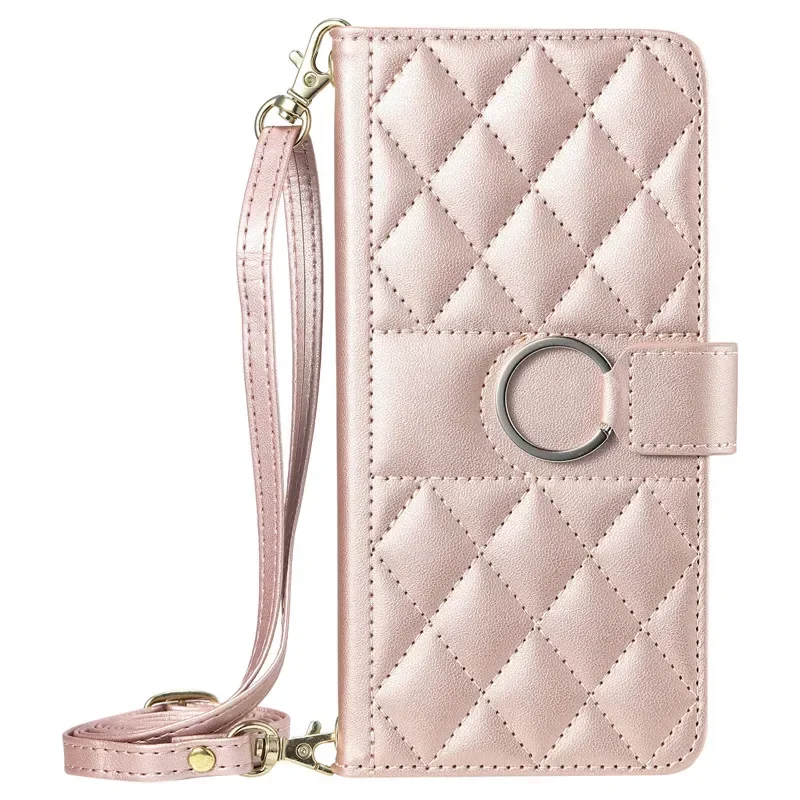 Elegant Long Hanging Rope PU Leather Flip Wallet Phone Case Cover