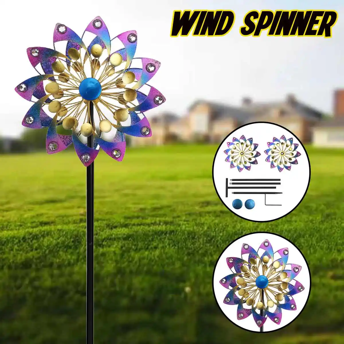 

Wind Powered Iron Colorful Garden Lights Metal Windmill Yard Stakes Outdoor Wind Spinners For Home Patio Lawn Art Decoration