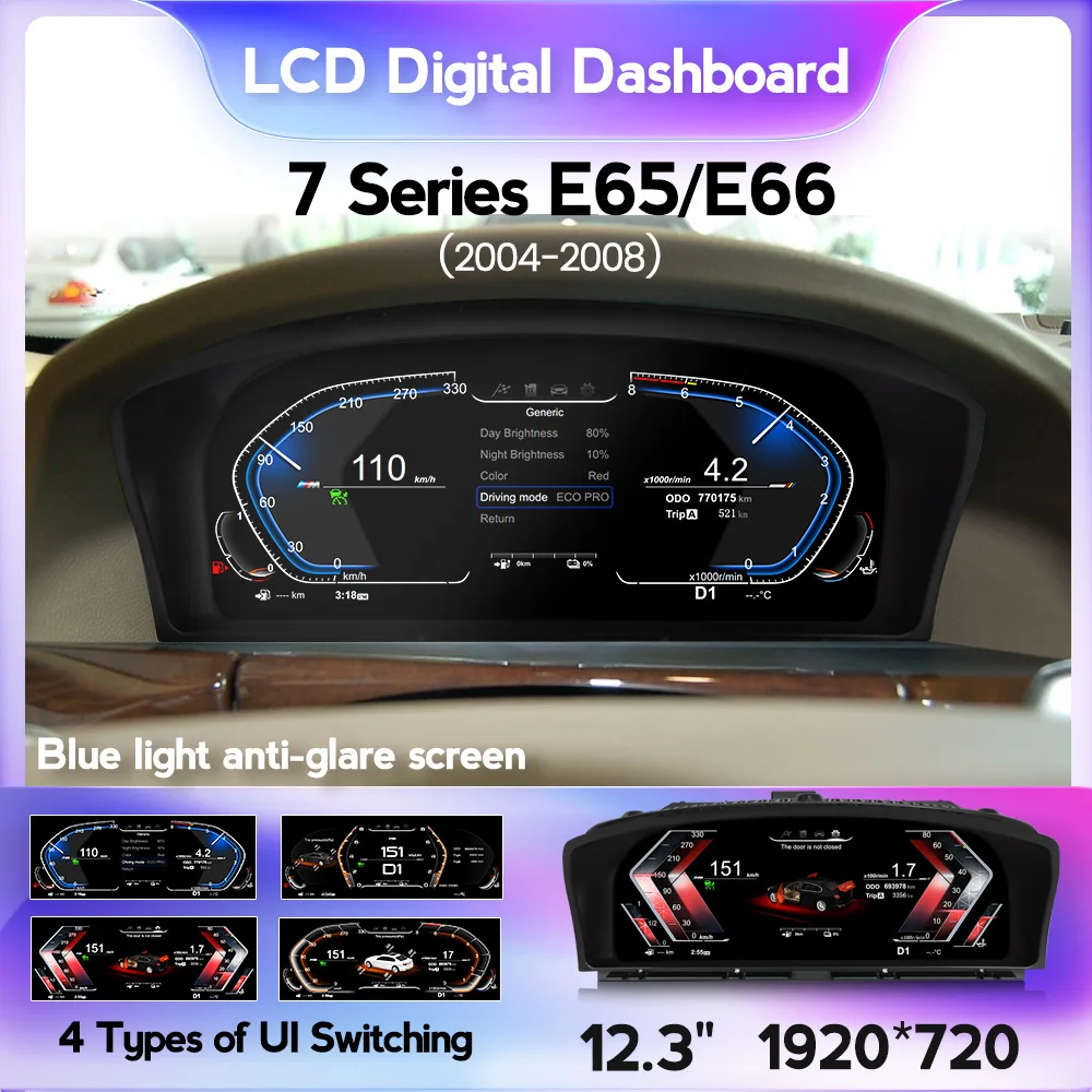 

Blue light anti-glare Speed Dashboard Monitor Display For BMW 7 Series E65 E66 2002-2008 Car Multimedia LCD Digital Dashboard
