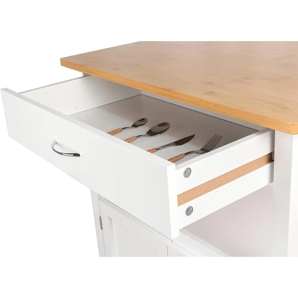 Kitchen Island Cart on Wheels with Drawer, Storage Cabinet, Shelf and Natural Bamboo Top Butcher Block 3