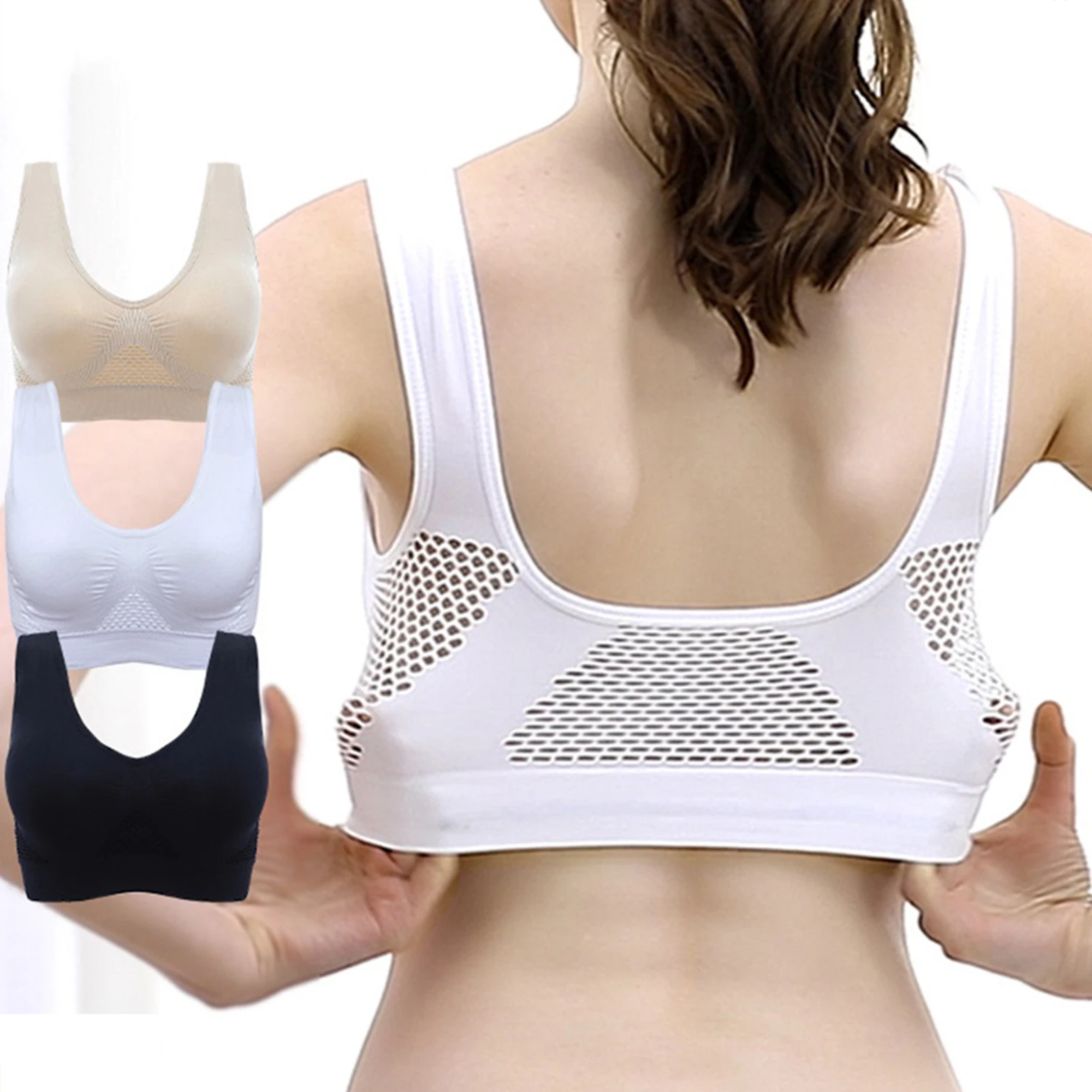 

Women's Wirefree Sports Bras High Impact Padded Workout Breathable Bras Mesh Design for Yoga Gym Workout Fitness NIN668