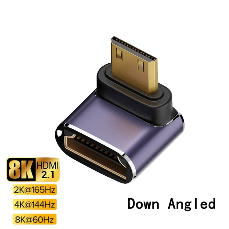 Cavo Adattatore Mini HDMI A HDMI RIIEYOCA - Angolo 90° Verso Il Basso, 1 M, 8K@60Hz 4K@120Hz, 48 Gbps, HDMI 2.1, Per Fotocamere, PC E Monitor, Connettori Dorati