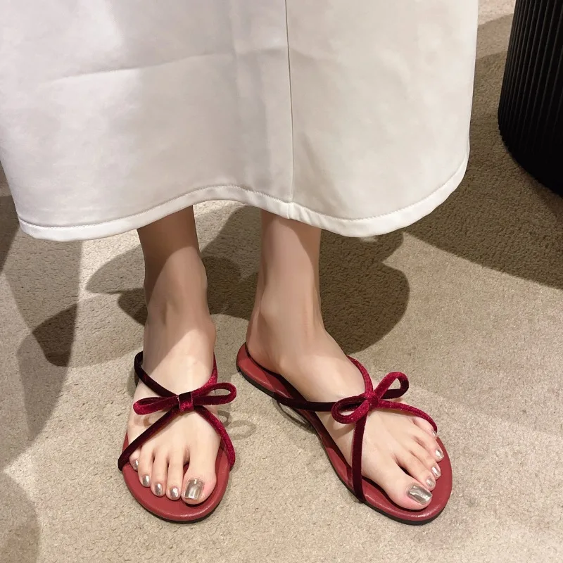 여성용 플랫 라운드 헤드 오픈 토 활 얇은 샌들, 캐주얼 편안한 경량 미끄럼 방지 슬리퍼, 여름 신상