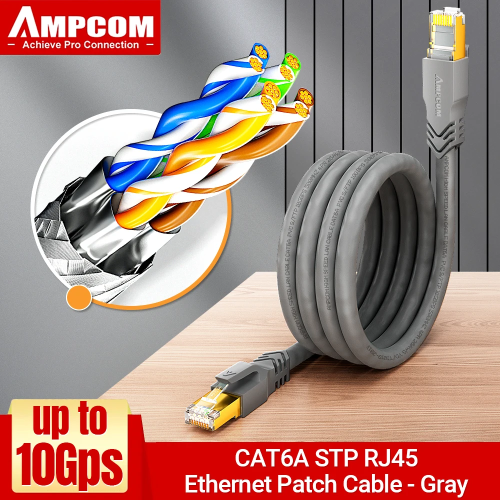 Kabel Ethernet AMPCOM, RJ45 Cat6A/7/8 bardzo miękki, szybki kabel sieciowy do routera Modem PC najwyższej jakości internetowy kabel krosowy