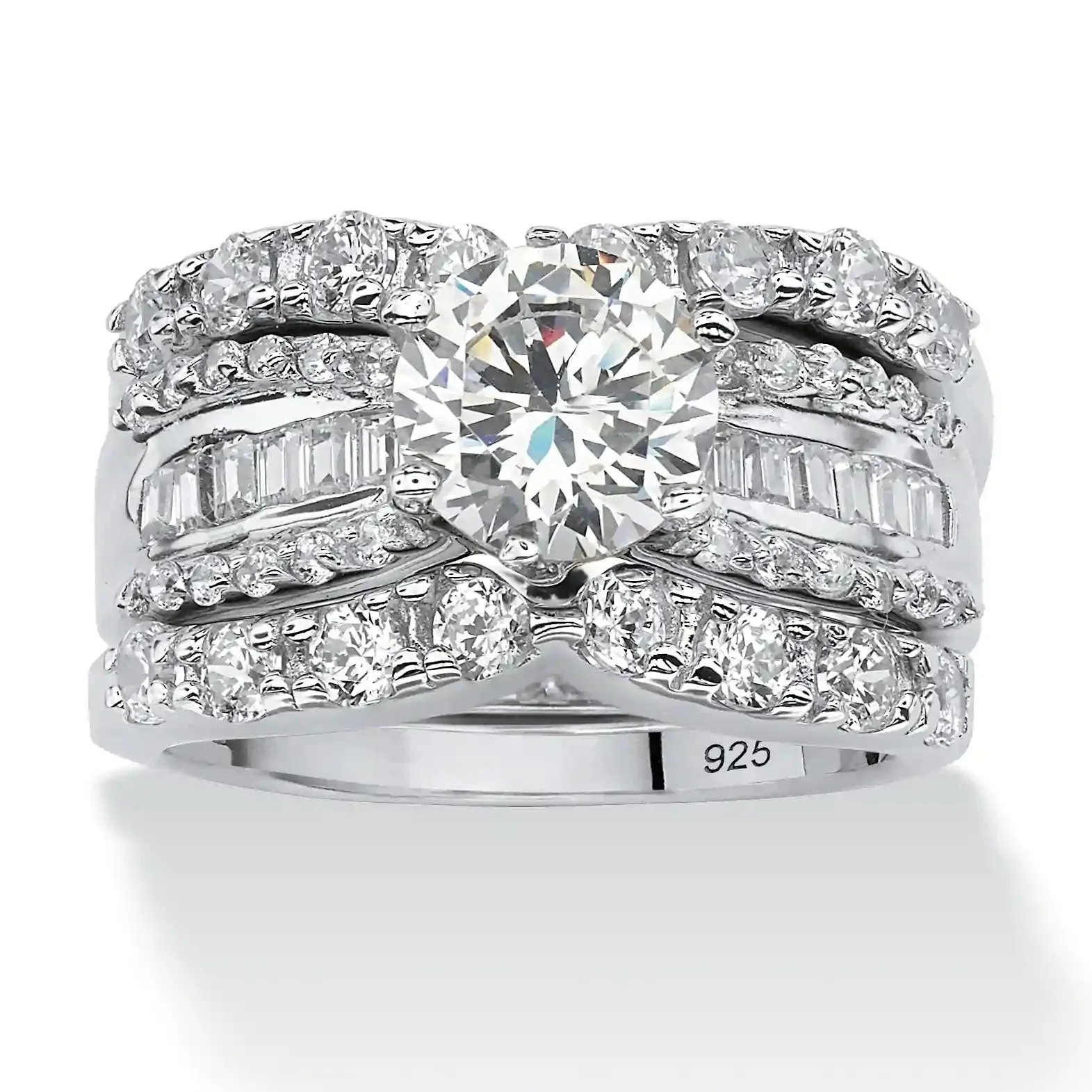 Set di fedi nuziali in Zirconia cubica con taglio rotondo in argento Sterling 92