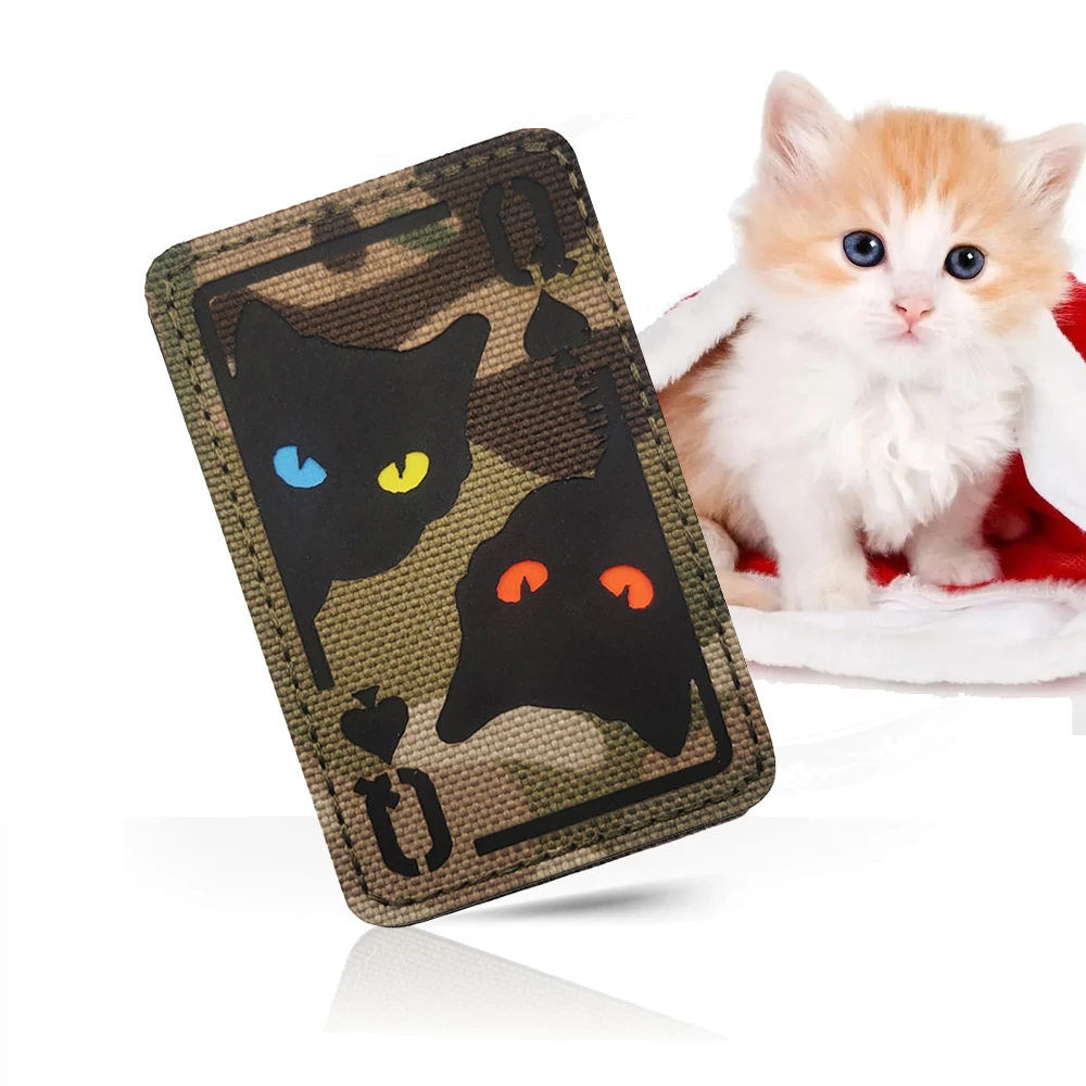 8x5cm Funny Cute Kitty Poker Queen Of Spades Ir Reflective Patch Kawaii