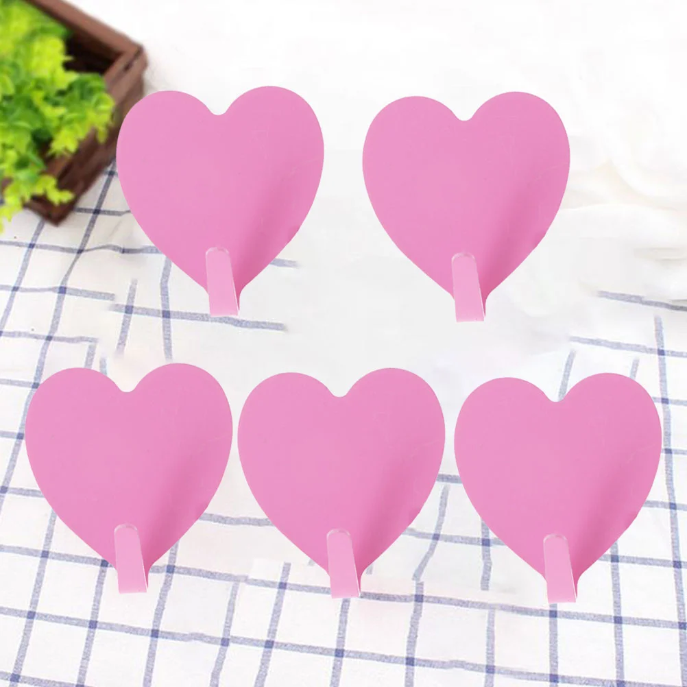 

5Pcs Heart Shape Seamless Sticky Hook Stainless Steel Wall-mounted Coat Hat Hook for Home Office (Pink)