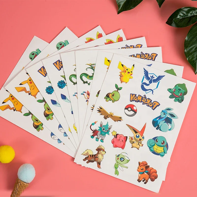 Pokemon Original Tattoo Stickers Funny Pikachu Sticker Cartoon Kids Girls Christmas Birthday Gift Reward Waterproof DIY Toy 3PCS pokemon stickers