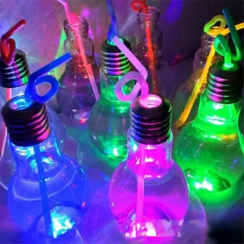 10PCS Luminous Bulb Cup Water Bottle 400ml Bulb Tea Creative Cup Bottles Drink Plastic Juice Bottle Cute Water