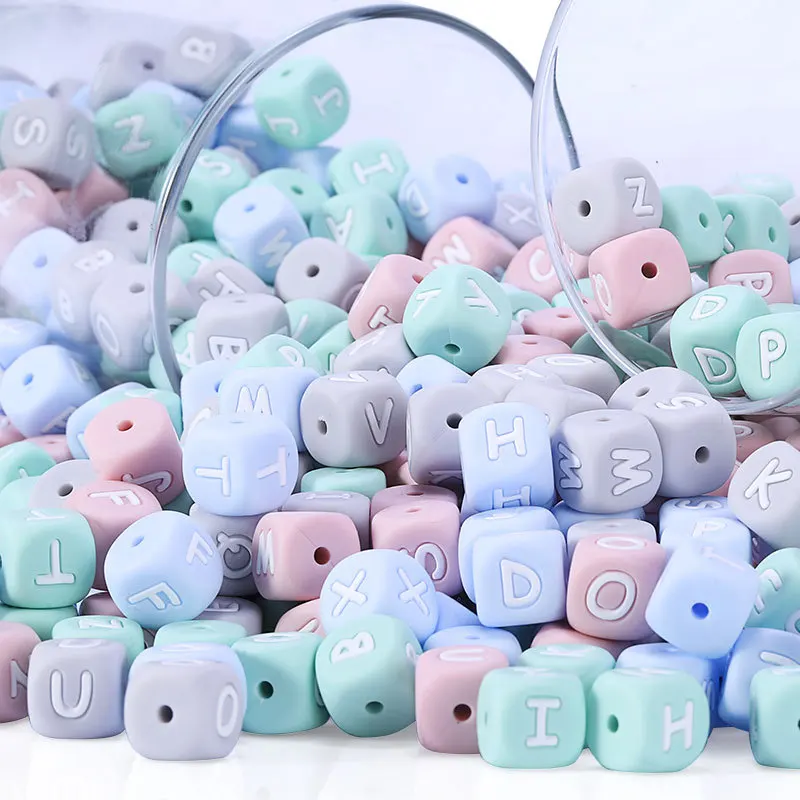 

ABCPICK 10Pcs 12MM Silicone Bead Letter English Alphabet DIY Baby Teether Chewing Pacifier Clip BPA Free Material Pacifier Chain