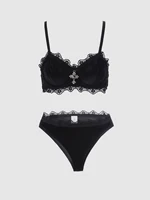 Vintage Inspired Adjustable Strap Black Lace Lingerie Set Gothic Intimate Wear for Bold Femininity