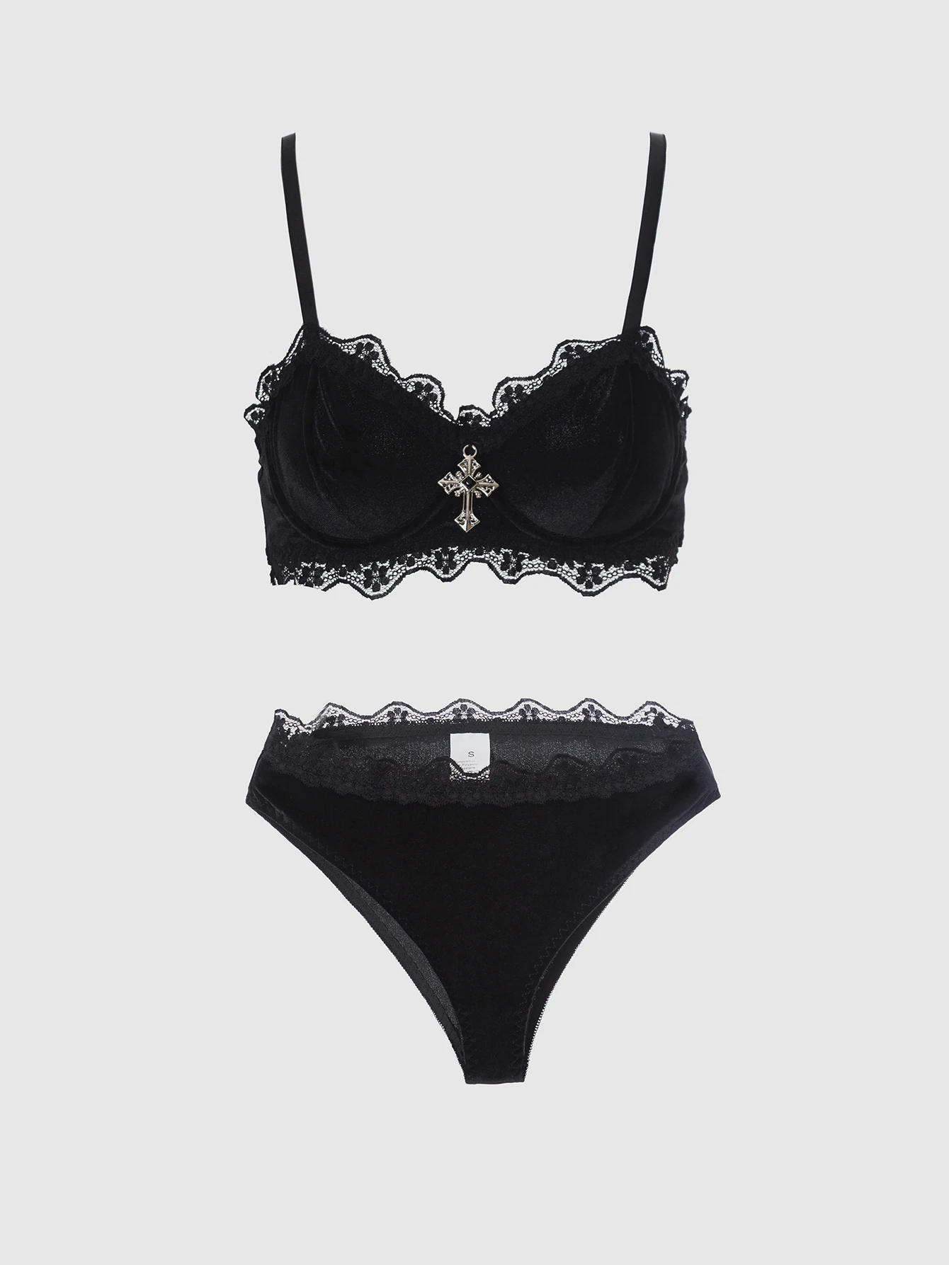 Vintage Inspired Adjustable Strap Black Lace Lingerie Set Gothic Intimate Wear for Bold Femininity