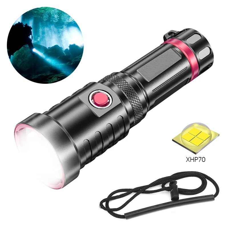 Ip68 à Prova Luz do Flash de Alta Mergulho Lanterna Profissional Água Led Tocha Subaquática Potência Recarregável Mão Lâmpada Xhp70.2 Dip68 1 dip68 água led tocha subaquática luz do