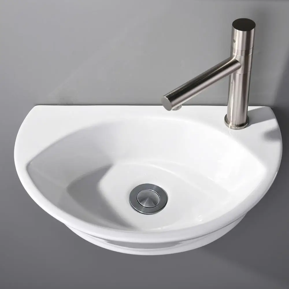 Ceramic Small Wall Mount Bathroom Sink High Gloss Glaze Mini Floating Bath Basin Hung Rv Bathroom Easy Install Length16.5" 3
