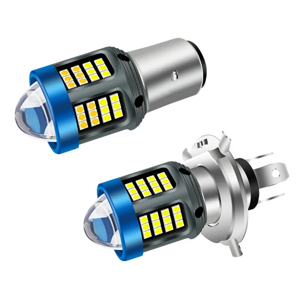 국경을 넘는 독점 신제품 LED 오토바이 헤드라이트 - H4/BA20D/P15D, 백색/황색 이중 색상, 초고휘도, 렌즈 포함