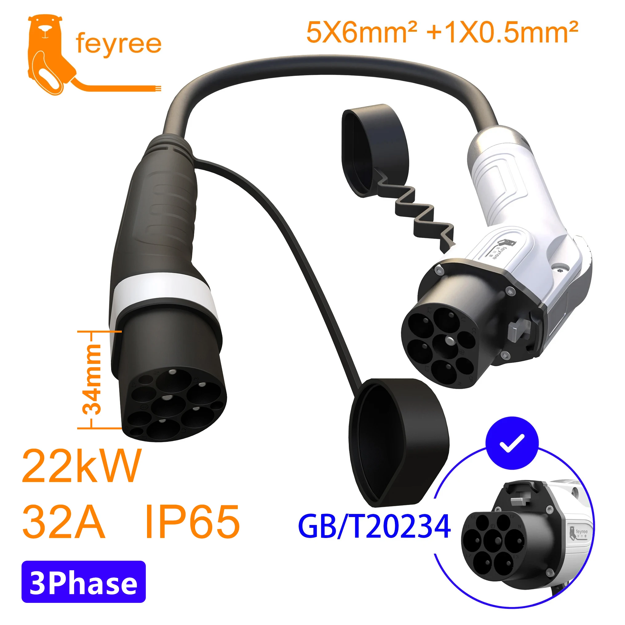 Feyree Electric Vehicle Charging Gun 16A32A Ac Charging Pile Adapter for Slow Charging at Home