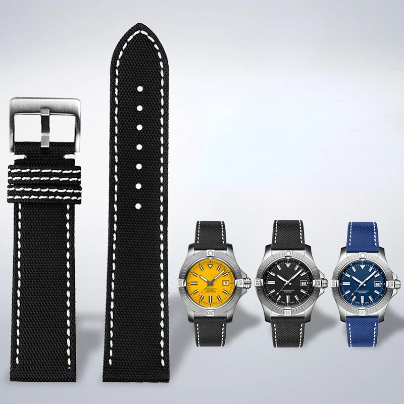 Cinturino Da Polso Per Breitling Avenger Deep Dive Seawolf Super Ocean Series Cinturino Per Orologio In Pelle Di Nylon Giallo Lupo 22Mm 24Mm Cinturino