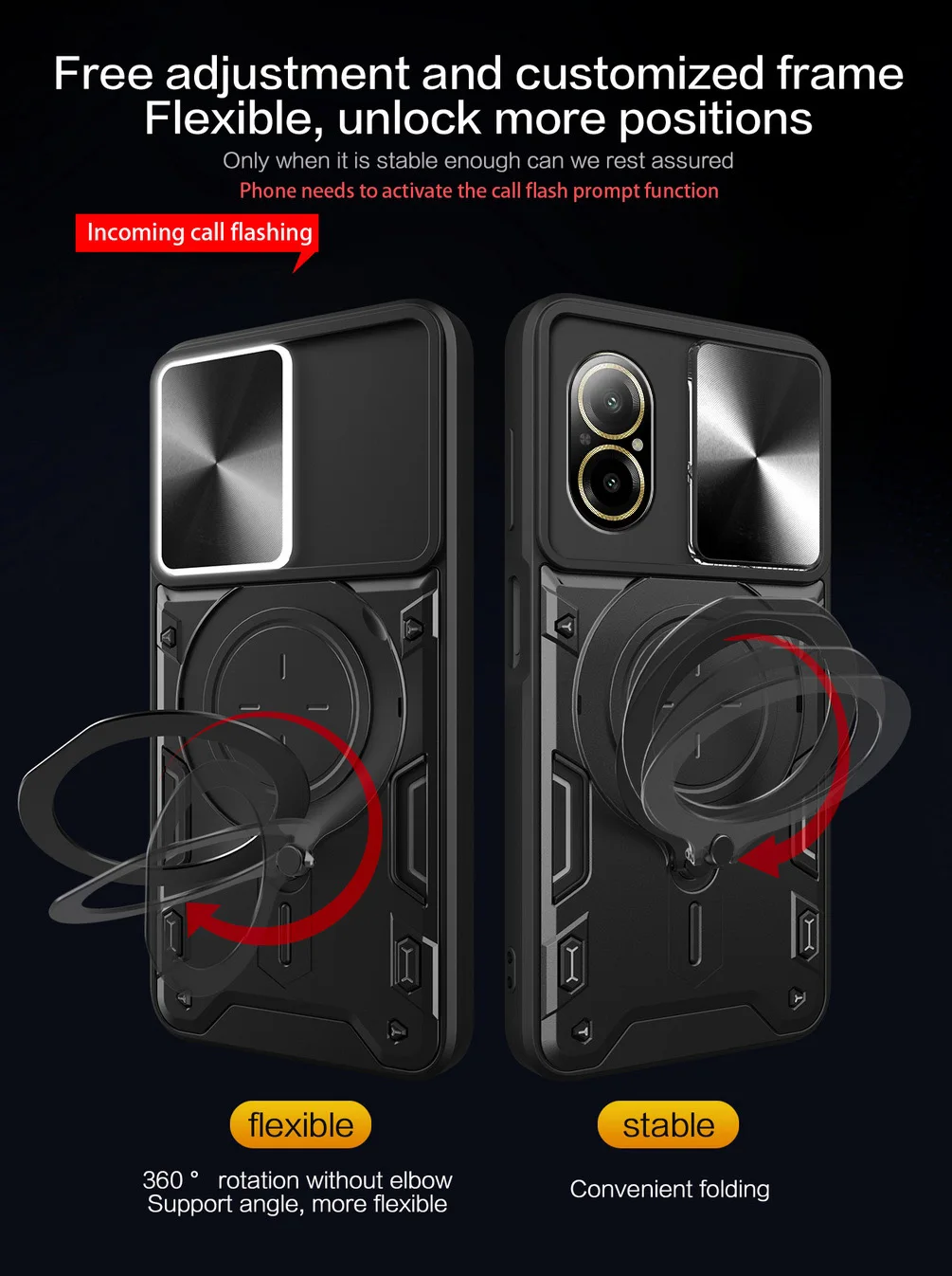 Sleek Metal Ring Camera Protect Case with Rotating Holder Cover