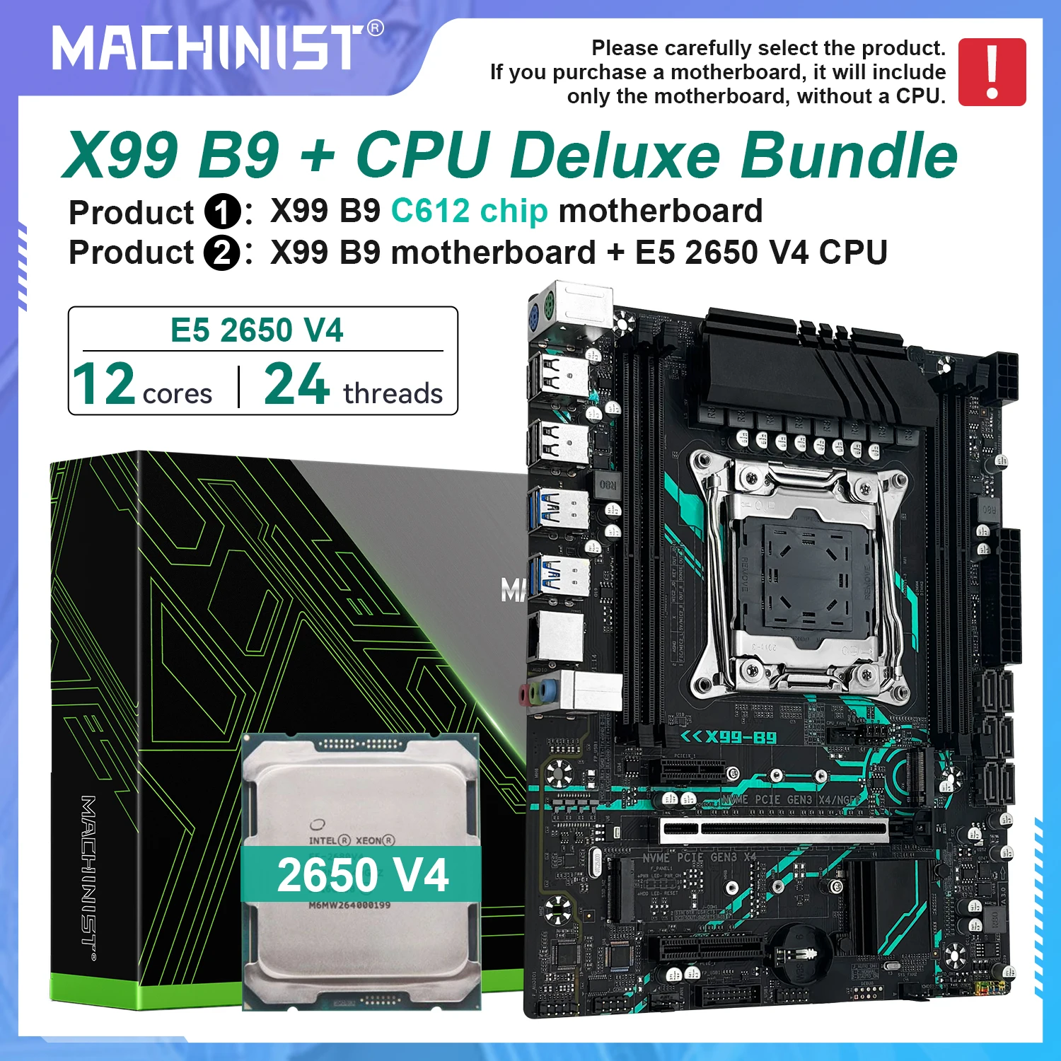 MACHINIST X99 B9 Motherboard LGA2011-3 set kit Xeon E5 2650 V4 CPU supports DDR4 RAM M.2 NVME SATA M-ATX for Gaming Computer