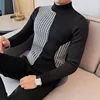 British Style Plaid Knitted Sweater Men's 2024 Spring Autumn Slim Fit Casual Business Pullover Mock Neck Knitwear Men Clothing 6