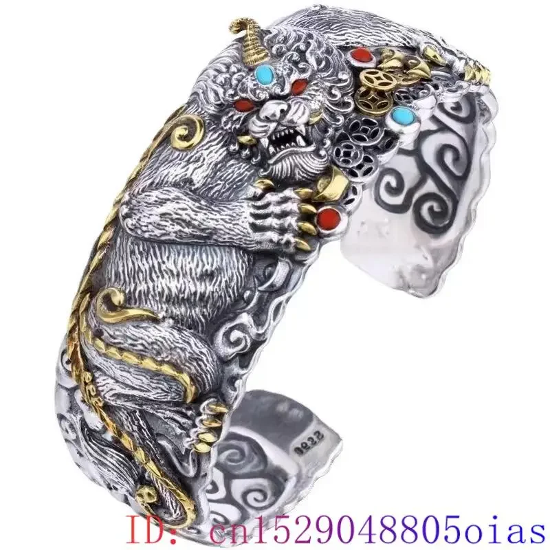 925 Silver Pixiu Tiger Bracelet Natural Jewelry Accessories Amulet Carved Stone Talismans Gifts Designer Bangle Real Gemstone