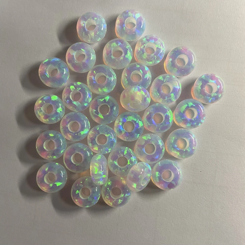 Meisidian 14mm Round 7mm Thick 5mm Full Hole Fire Synthetic Opal Pandora Beads