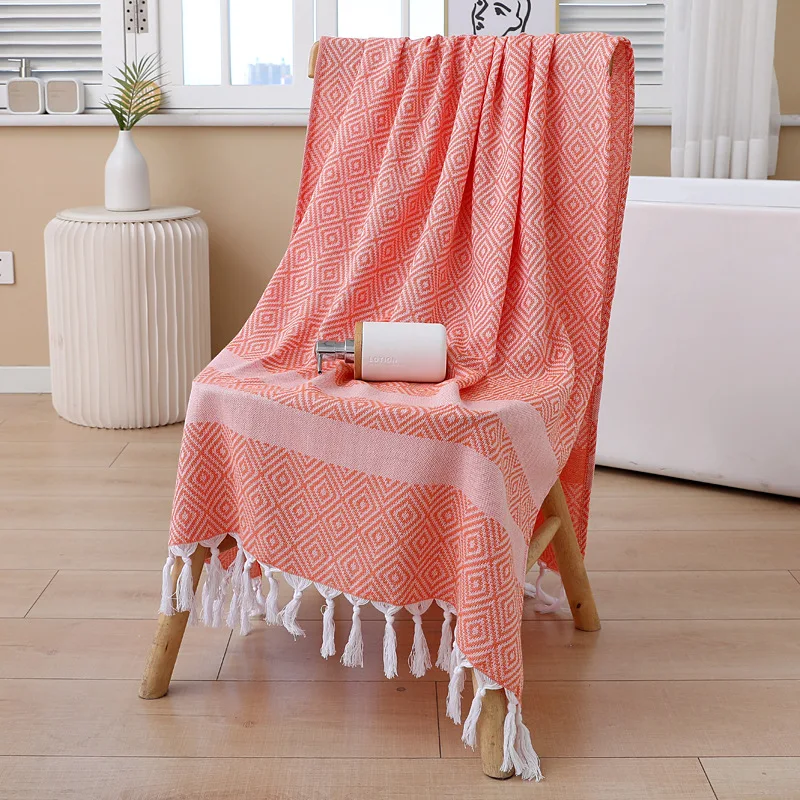 Diamond Fringed Bath Towel Cotton Plain Large Bath Towel Turkish