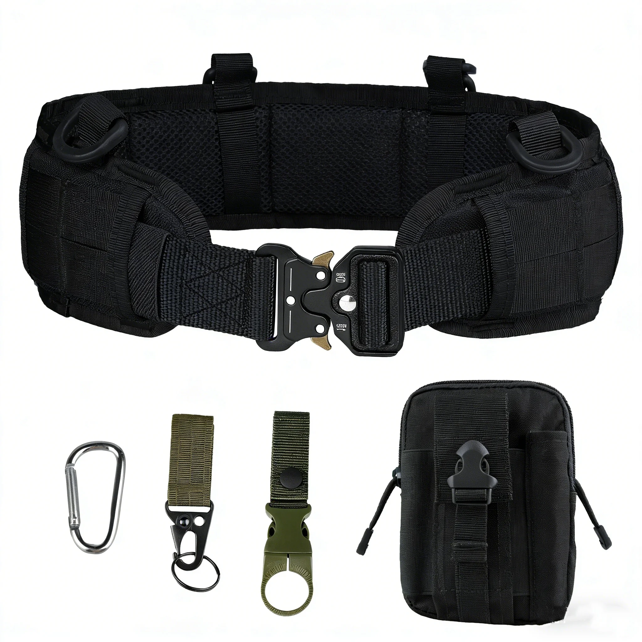 Tactical Waist Belt with Detachable Pouch and Quick Release Buckle
