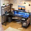 52" W Gaming Desk with Drawers Stable L Shaped Desk with 3 Power Outlets,USB Port & Type-C Port,L Shaped Gaming Desk 3