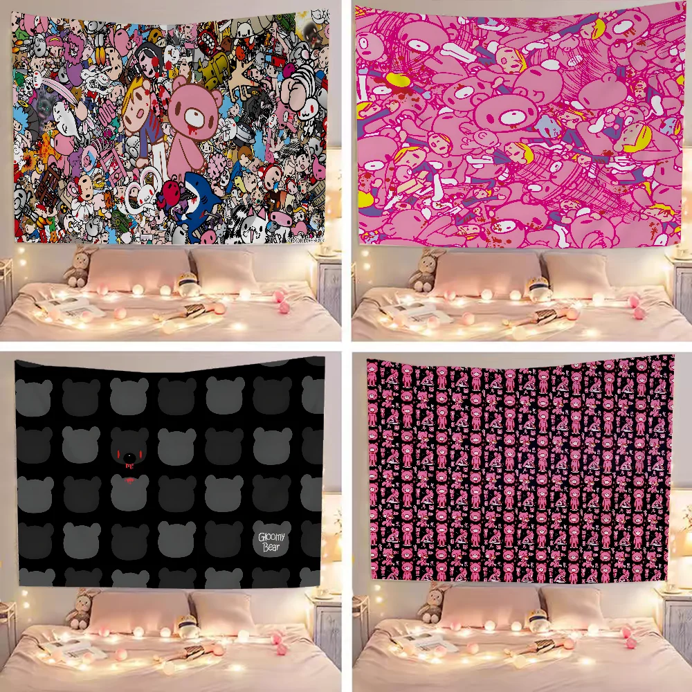 Whimsical Gloomy Bear Art Tapestry